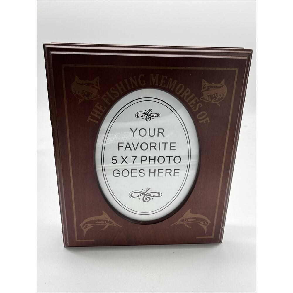 Walnut Wood Box Photo Album Fishing Memories Dad Grandpa Gift 5x7 Keepsake